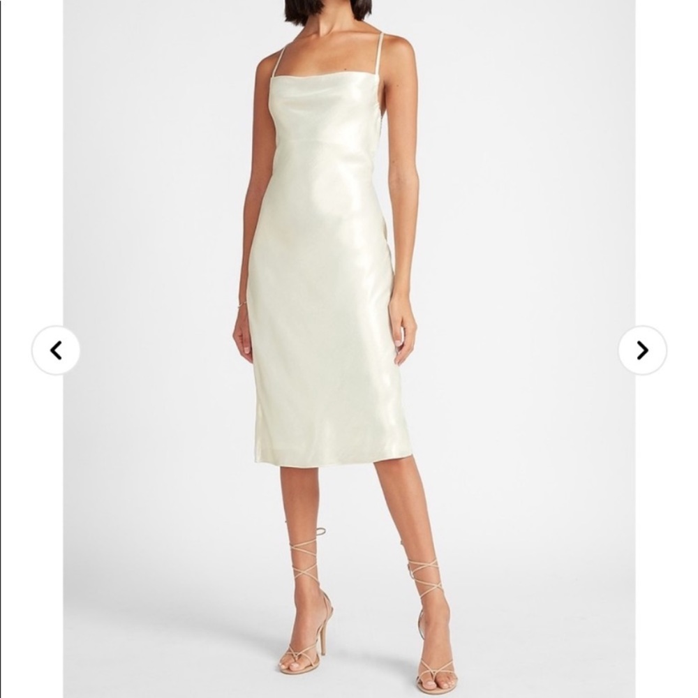 Express S Metallic Cowl Neck Midi Slip Dress